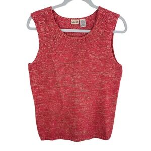 Linden Hill Womens XL Sleeveless Knit Sweater Top Coral‎ Gold Speckled Textured